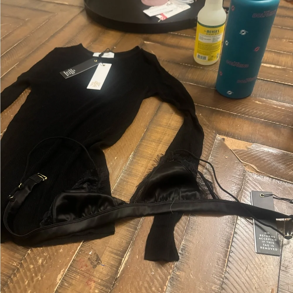 Black Sheer Women's Crew Neck Sweater - Picture 5 of 5